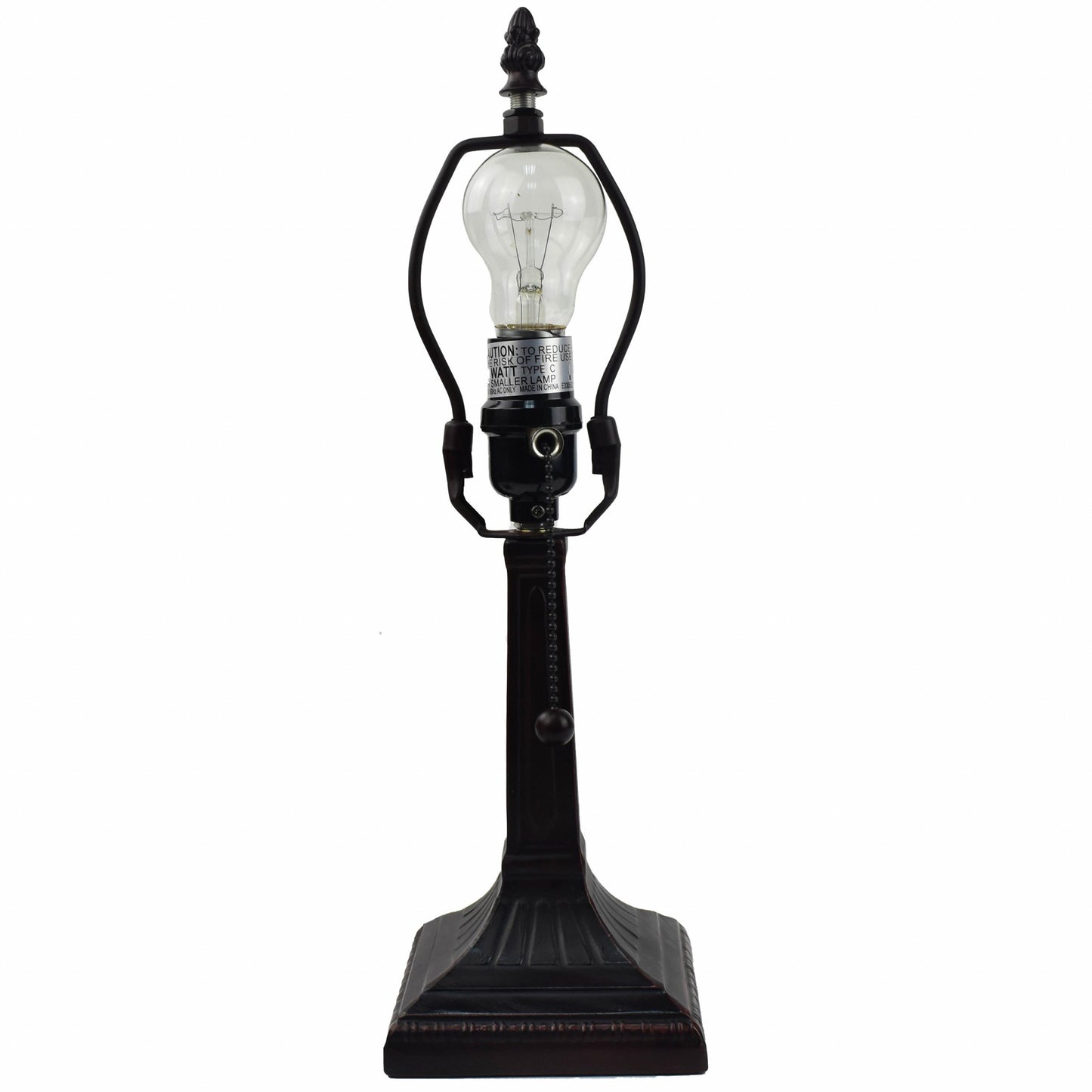 15" Dark Brown Metal Candlestick Table Lamp With Green Empire Shade-3