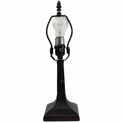 15" Dark Brown Metal Candlestick Table Lamp With Green Empire Shade-3