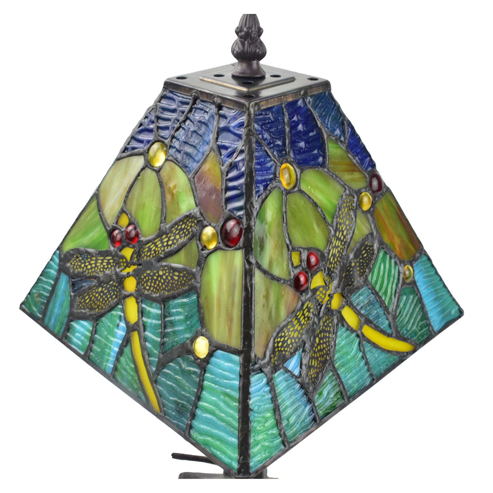 15" Dark Brown Metal Candlestick Table Lamp With Green Empire Shade-4
