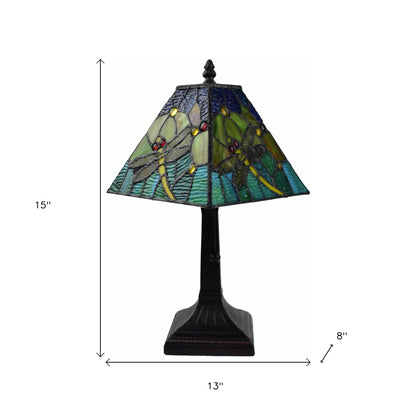 15" Dark Brown Metal Candlestick Table Lamp With Green Empire Shade-8