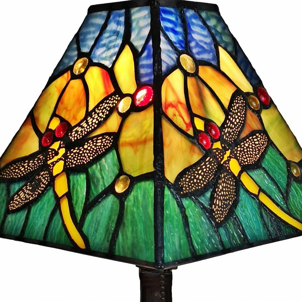 15" Dark Brown Metal Candlestick Table Lamp With Green Empire Shade-6