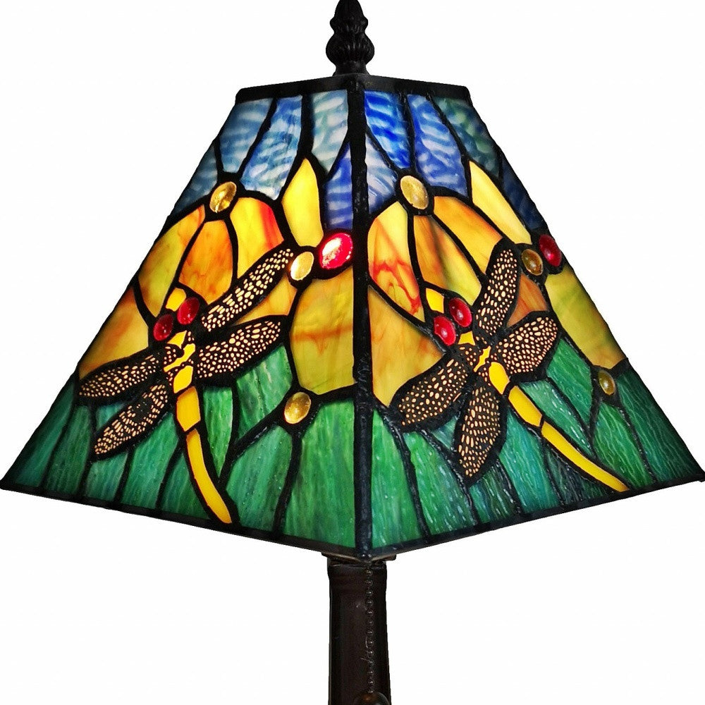 15" Dark Brown Metal Candlestick Table Lamp With Green Empire Shade-7