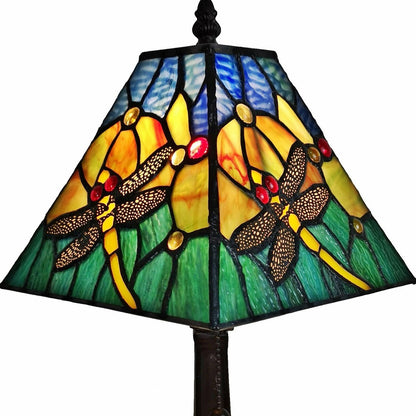 15" Dark Brown Metal Candlestick Table Lamp With Green Empire Shade-7