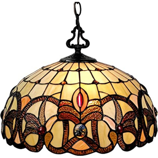 16" Tiffany Style Stained Glass Two Light Glass Dimmable Ceiling Light-0