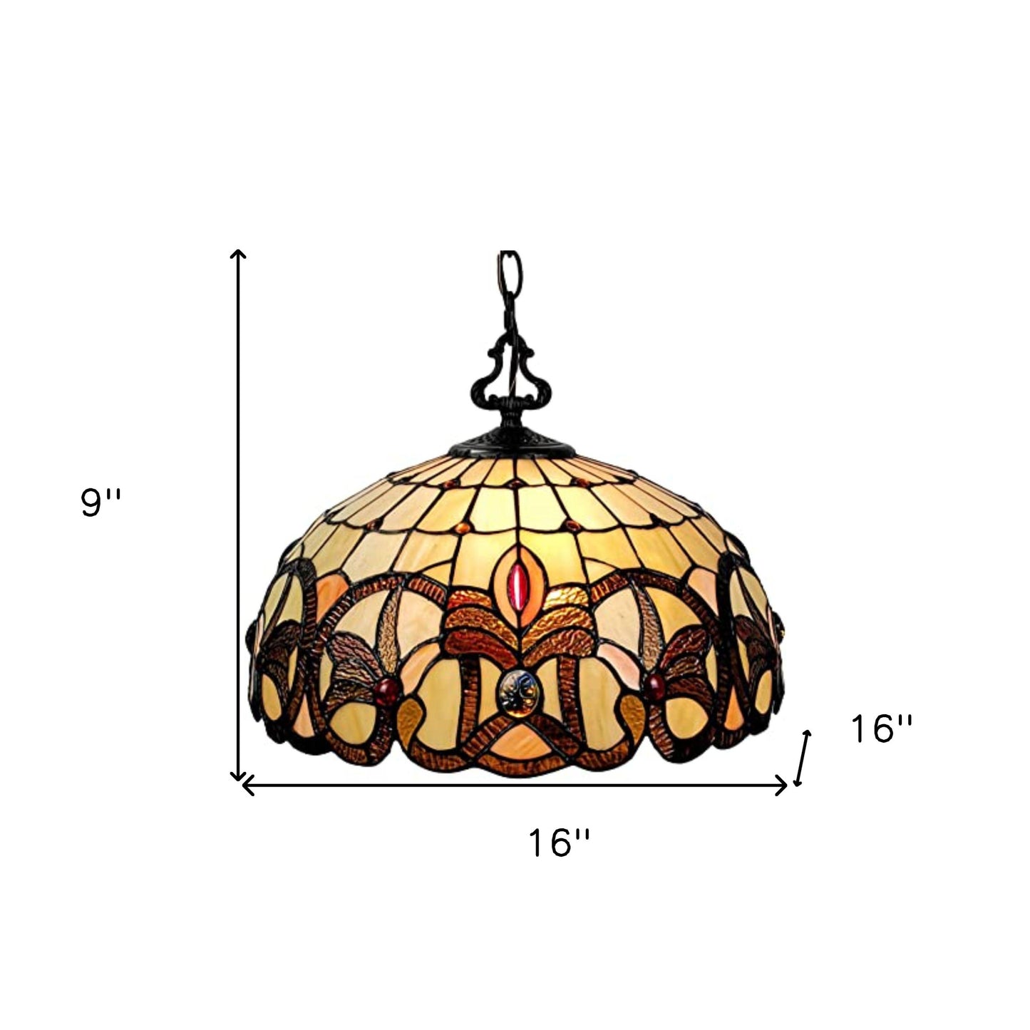16" Tiffany Style Stained Glass Two Light Glass Dimmable Ceiling Light-5
