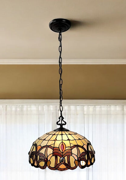 16" Tiffany Style Stained Glass Two Light Glass Dimmable Ceiling Light-1