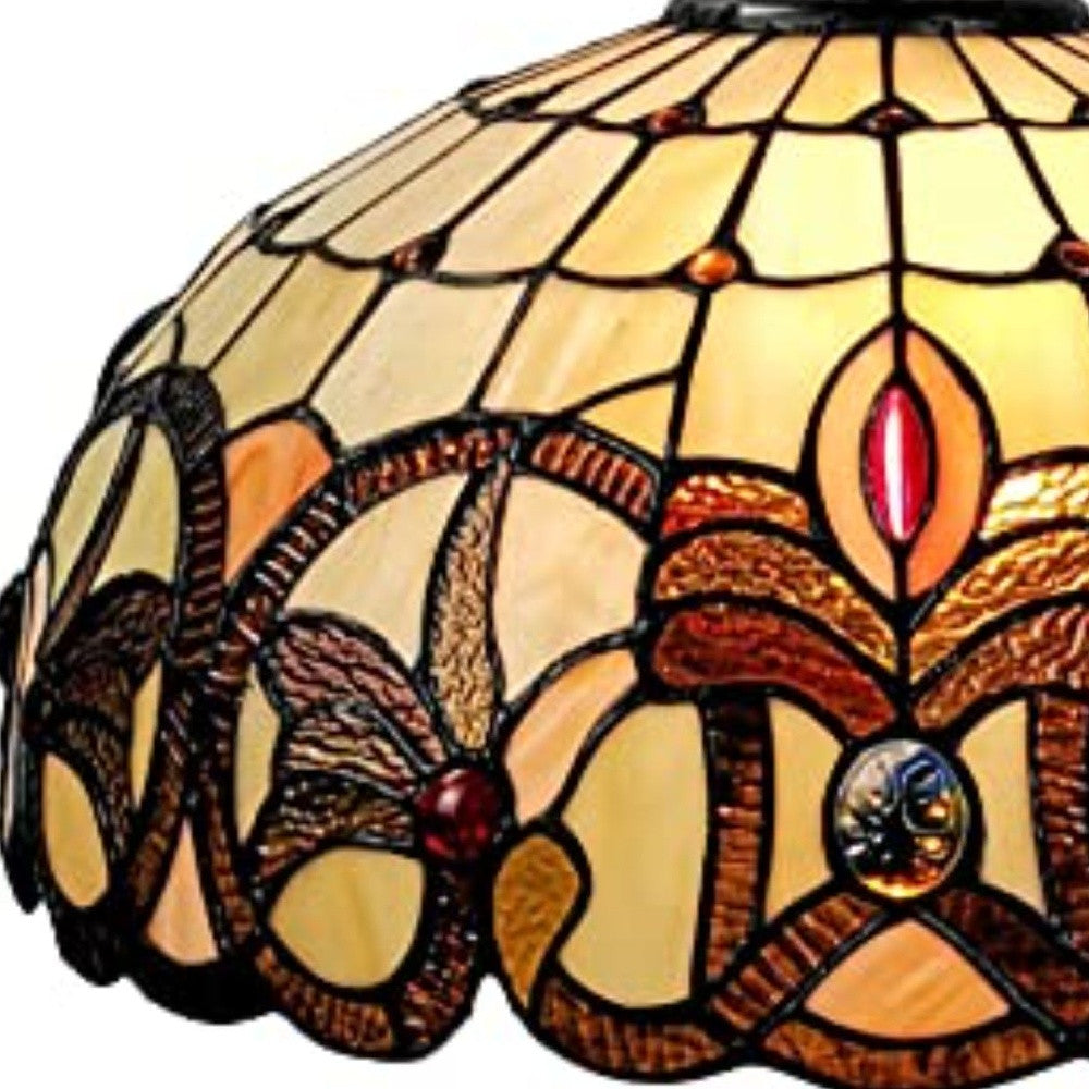 16" Tiffany Style Stained Glass Two Light Glass Dimmable Ceiling Light-4