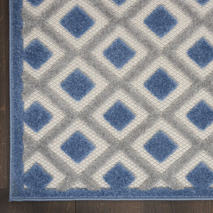 10-Foot Blue Grey Indoor Outdoor Rug Runner Machine Made Durable