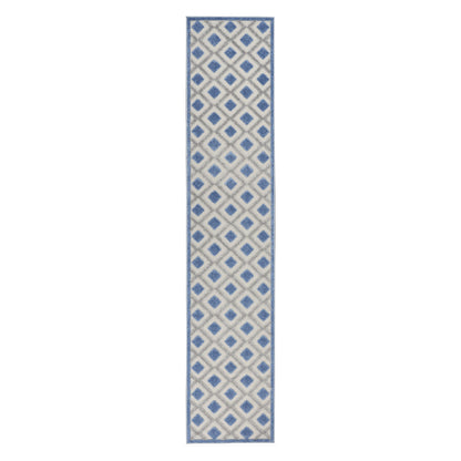 10-Foot Blue Grey Indoor Outdoor Rug Runner Machine Made Durable
