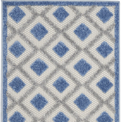 10-Foot Blue Grey Indoor Outdoor Rug Runner Machine Made Durable
