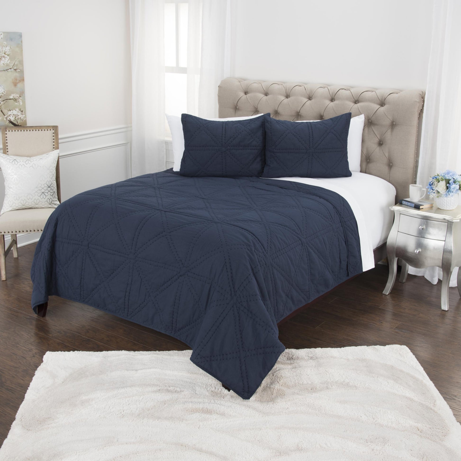 Set of Three Indigo Geometric King Quilt-7