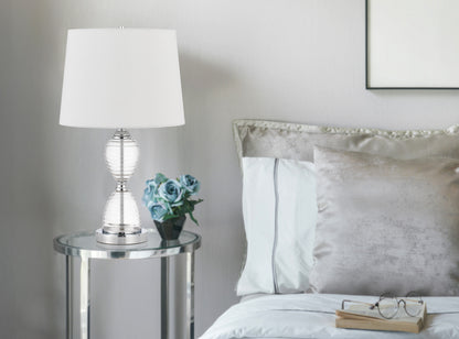 24" Clear Metal Table Lamp With White Empire Shade-4