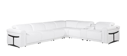 White Italian Leather Modular L Shaped Seven Piece Corner Sectional With Console-7