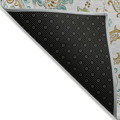 5' X 8' Ivory and Gold Paisley Washable Non Skid Indoor Outdoor Area Rug-5