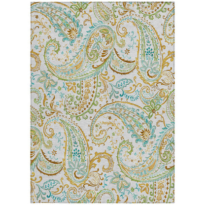 5' X 8' Ivory and Gold Paisley Washable Non Skid Indoor Outdoor Area Rug-3