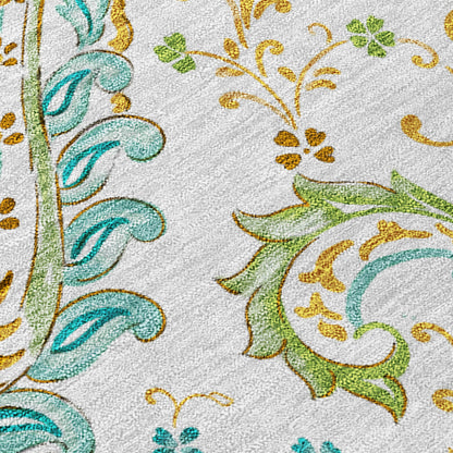 5' X 8' Ivory and Gold Paisley Washable Non Skid Indoor Outdoor Area Rug-7