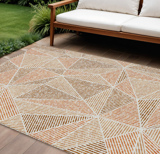 8ft X 10ft Terra Cotta Geometric Rug Indoor Outdoor Waterproof-0