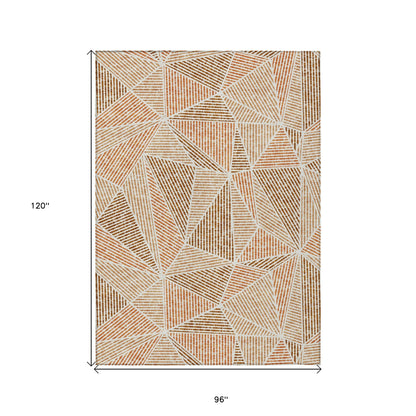 8ft X 10ft Terra Cotta Geometric Rug Indoor Outdoor Waterproof-2