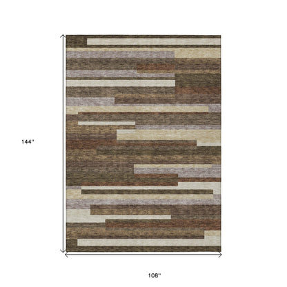 9x12ft Brown Beige Copper Striped Area Rug Indoors Outdoors Water Repellent Stain Resistant Non Slip