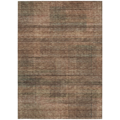 Orange Copper Brown Striped Washable Indoor Outdoor Rug 9x12 Feet