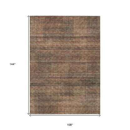 Orange Copper Brown Striped Washable Indoor Outdoor Rug 9x12 Feet
