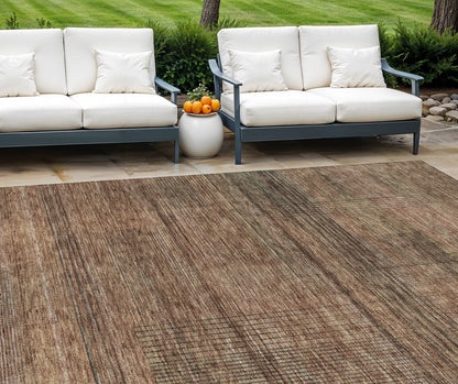 Orange Copper Brown Striped Washable Indoor Outdoor Rug 9x12 Feet