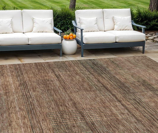 Orange Copper Brown Striped Washable Indoor Outdoor Rug 9x12 Feet