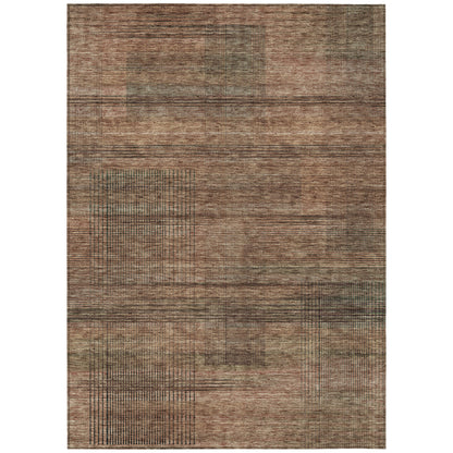 Orange Copper Brown Striped Washable Indoor Outdoor Rug 9x12 Feet