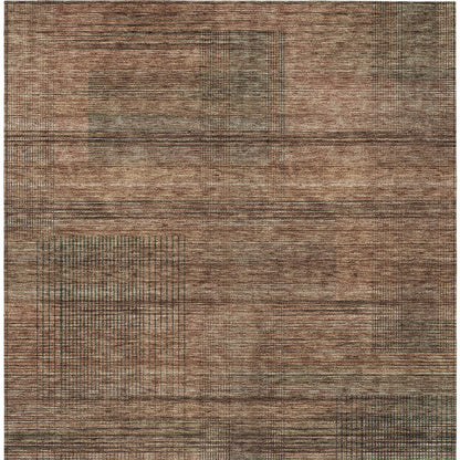 Orange Copper Brown Striped Washable Indoor Outdoor Rug 9x12 Feet