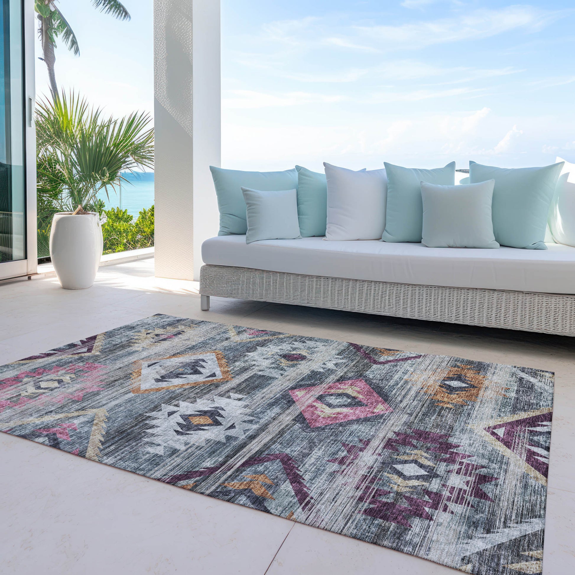 8' X 10' Gray Charcoal And Silver Southwestern Washable Indoor Outdoor Area Rug-8