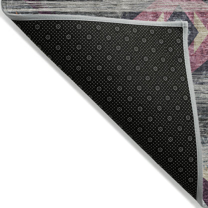 8' X 10' Gray Charcoal And Silver Southwestern Washable Indoor Outdoor Area Rug-3