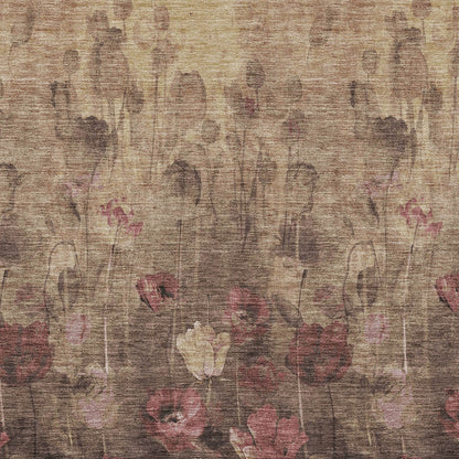 Taupe Brown Pink Floral Washable Indoor Outdoor Area Rug 9x12
