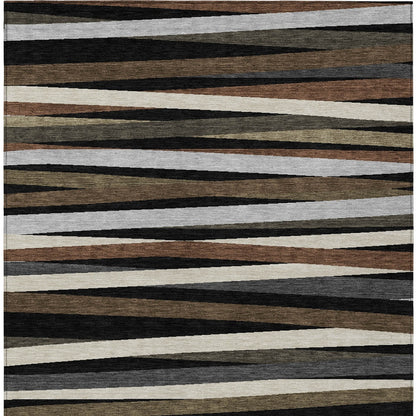 9x12ft Black Brown Ivory Striped Washable Indoor Outdoor Area Rug