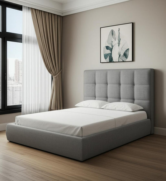 Gray Tufted Linen Blend Upholstered Queen Bed Frame-0