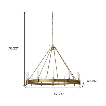 Gold White Candle Style Glass Dimmable Twelve Light Chandelier With Remote Control-3