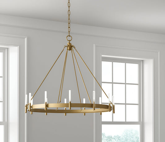 Gold White Candle Style Glass Dimmable Twelve Light Chandelier With Remote Control-0