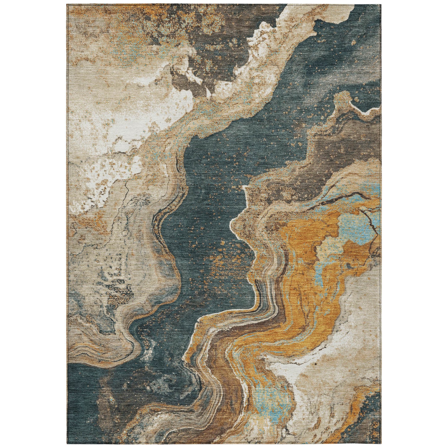 10' X 14' Wheat And Charcoal Abstract Washable Indoor Outdoor Area Rug