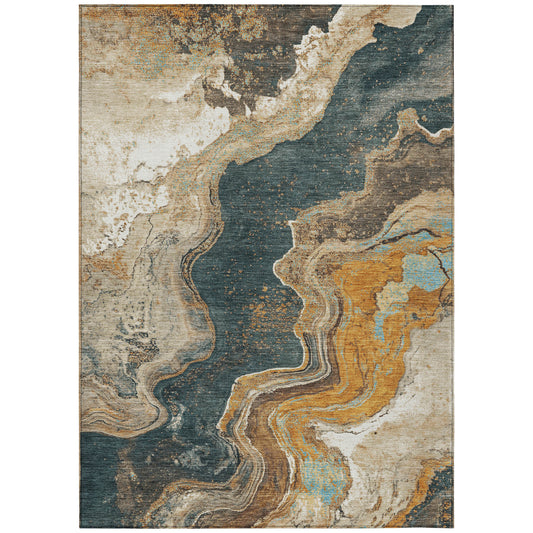 10' X 14' Wheat And Charcoal Abstract Washable Indoor Outdoor Area Rug