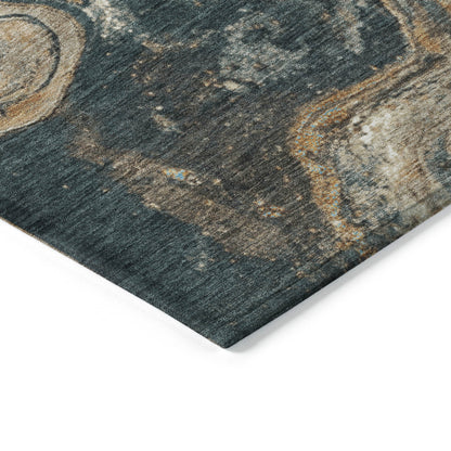 10' X 14' Wheat And Charcoal Abstract Washable Indoor Outdoor Area Rug
