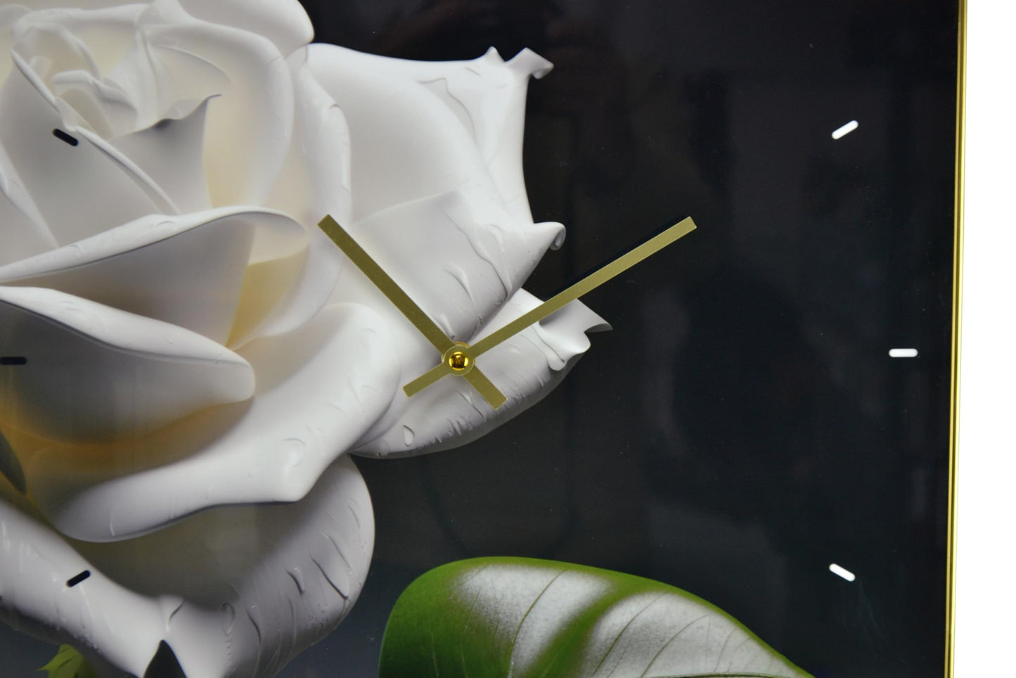 24" White Black And Green Solid Wood and Acrylic Silent Roses Floral Wall Clock-5