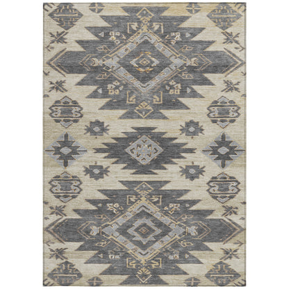5ftx8ft Beige and Gray Tribal Washable Indoor Outdoor Rug
