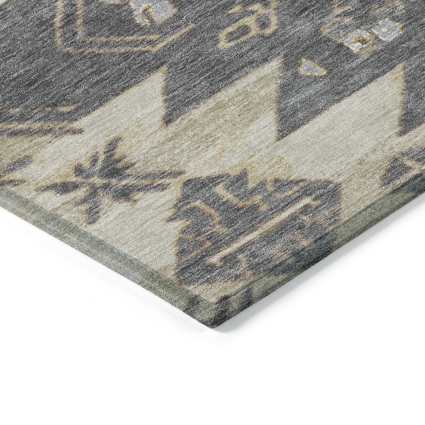 5ftx8ft Beige and Gray Tribal Washable Indoor Outdoor Rug