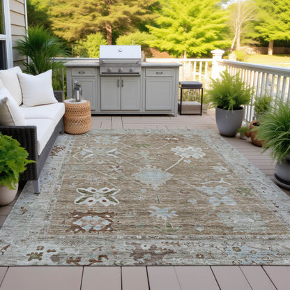Brown Gray Tribal Washable Indoor Outdoor Area Rug 3x5 Ft Rectangle Shaped Heavy Duty Polyester High Traffic Rug