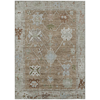 Brown Gray Tribal Washable Indoor Outdoor Area Rug 3x5 Ft Rectangle Shaped Heavy Duty Polyester High Traffic Rug