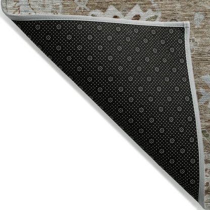 Brown Gray Tribal Washable Indoor Outdoor Area Rug 3x5 Ft Rectangle Shaped Heavy Duty Polyester High Traffic Rug