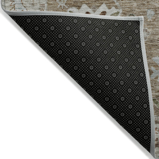 Brown Gray Tribal Washable Indoor Outdoor Area Rug 3x5 Ft Rectangle Shaped Heavy Duty Polyester High Traffic Rug