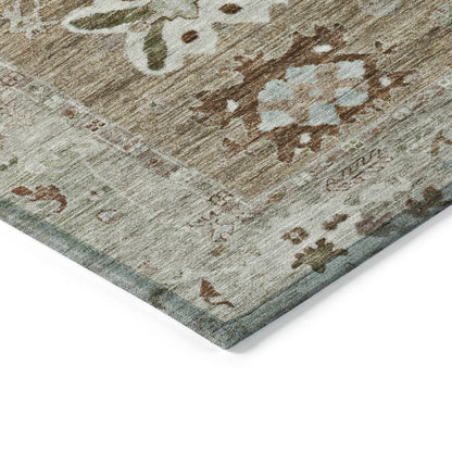 Brown Gray Tribal Washable Indoor Outdoor Area Rug 3x5 Ft Rectangle Shaped Heavy Duty Polyester High Traffic Rug