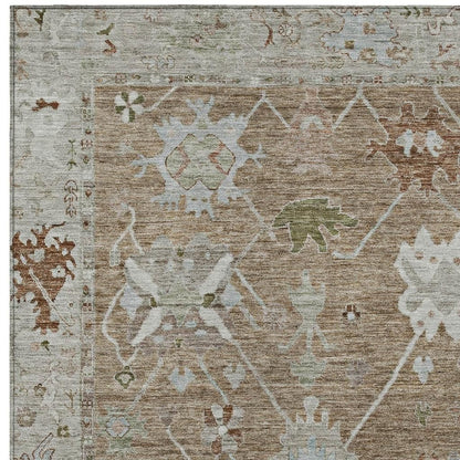 Brown Gray Tribal Washable Indoor Outdoor Area Rug 3x5 Ft Rectangle Shaped Heavy Duty Polyester High Traffic Rug