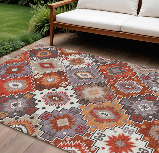 10X14 Rust Lavender Southwestern Washable Indoor Outdoor Area Rug.-0