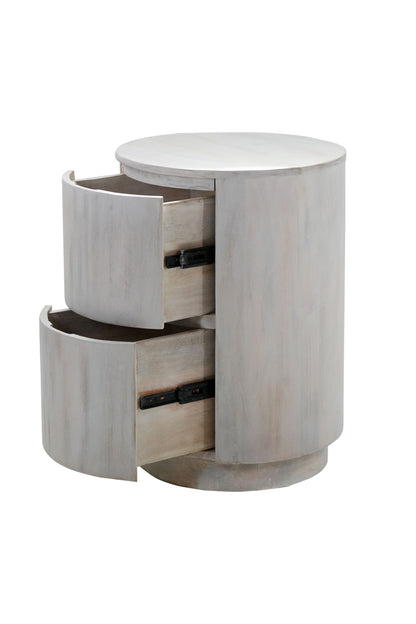 24 White Solid Wood Round Drum Side Table with Two Storage Drawers-2